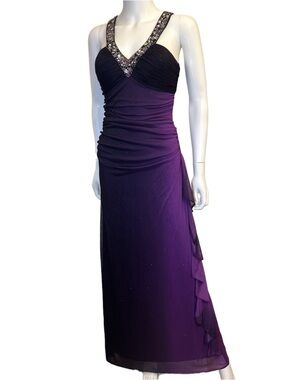 VTG Y2K Blondie Nites Sparkly Purple Ombré Embellished Neckline Prom Dress